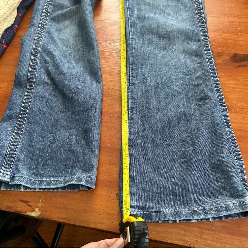WRANGLER Medium Wash Pink Accents Womens Size 9/10 Low Rise Bootcut Jeans Cowboy - Picture 13 of 16